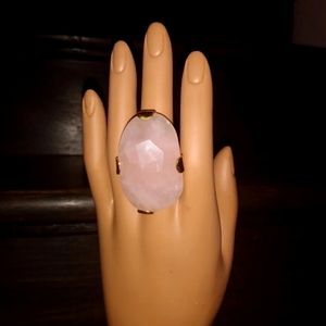 SOLD! Vintage Large Rose Quartz Statement Ring Gold Vermeil  - Size 7